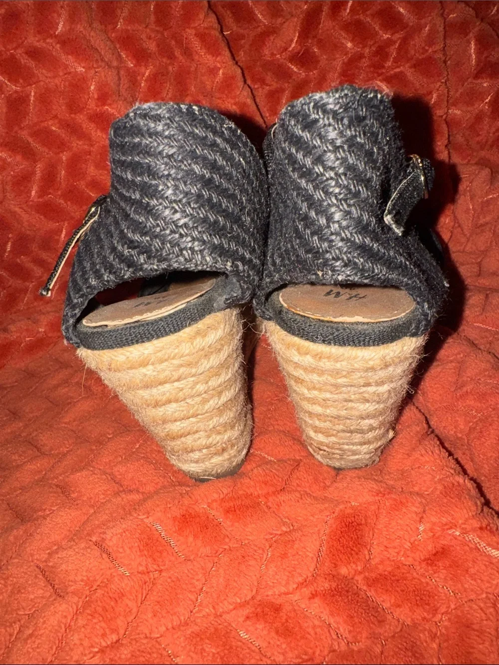H&M Black Canvas Espadrille Wedge Sandals | Ankle Strap Resort Heels (Size US 8.